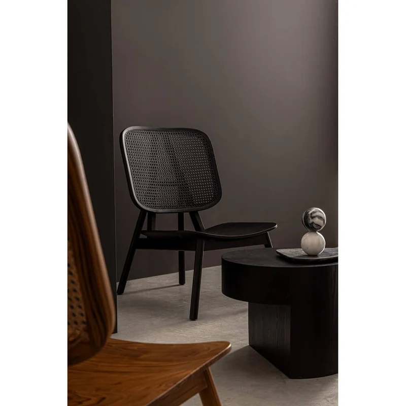 Poltrona Lounge in Legno Teak con Schienale in Rattan Intrecciato - ELOISE