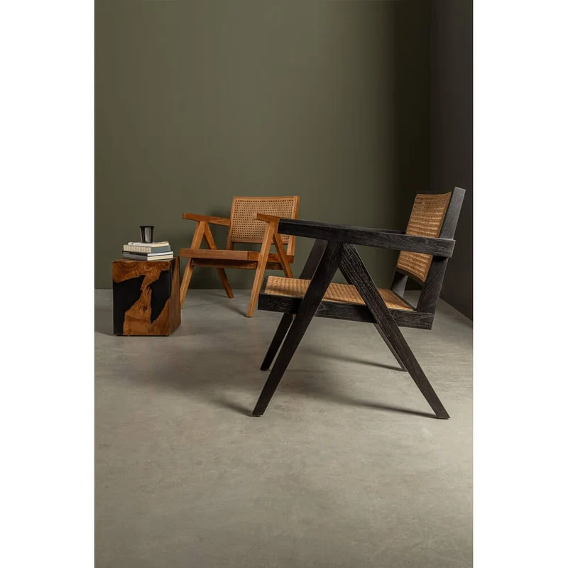 Poltrona Lounge in Legno di Teak con Schienale in Rattan - ELOISE