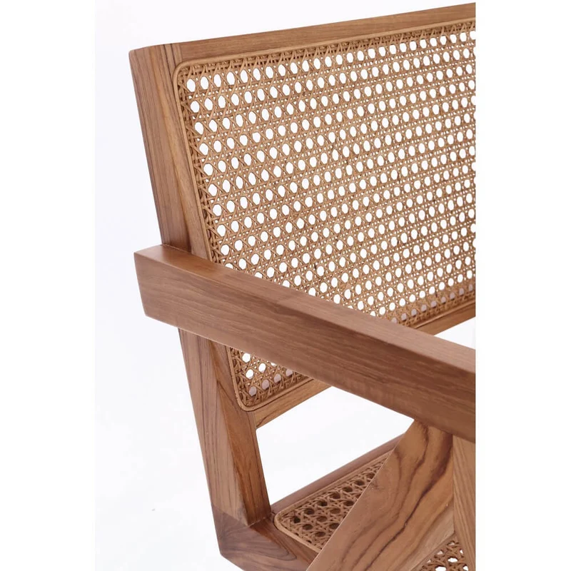 Poltrona Lounge in Legno di Teak con Schienale in Rattan - ELOISE