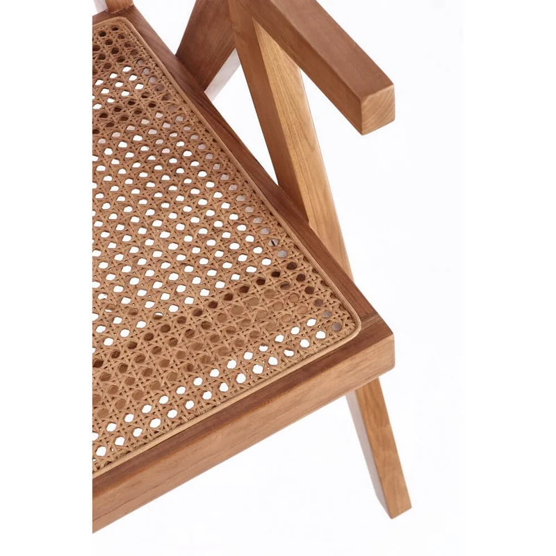 Poltrona Lounge in Legno di Teak con Schienale in Rattan - ELOISE