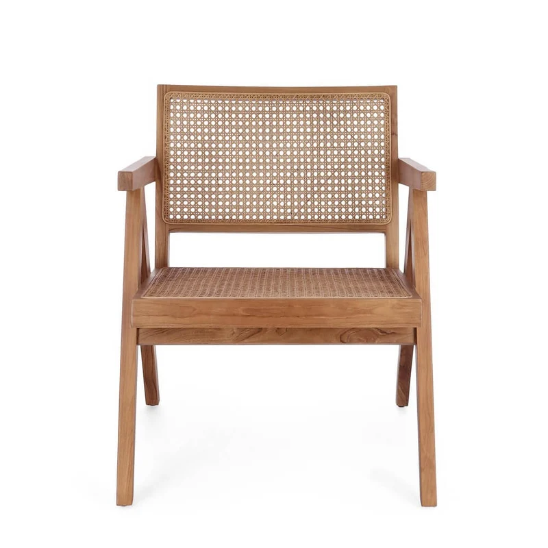 Poltrona Lounge in Legno di Teak con Schienale in Rattan - ELOISE