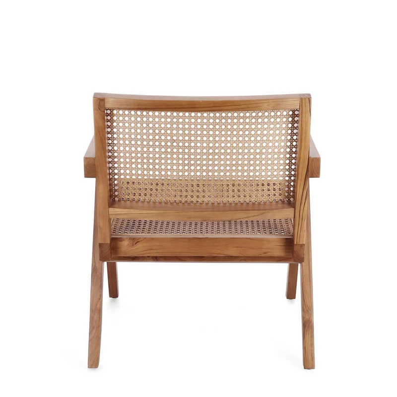 Poltrona Lounge in Legno di Teak con Schienale in Rattan - ELOISE