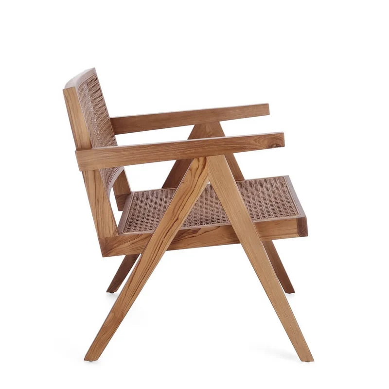 Poltrona Lounge in Legno di Teak con Schienale in Rattan - ELOISE