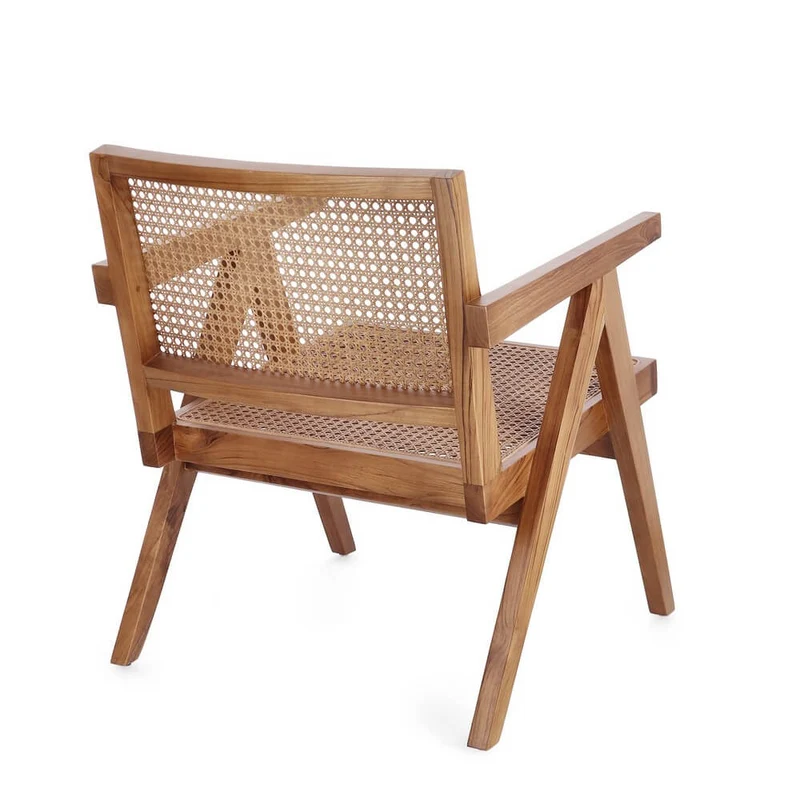 Poltrona Lounge in Legno di Teak con Schienale in Rattan - ELOISE
