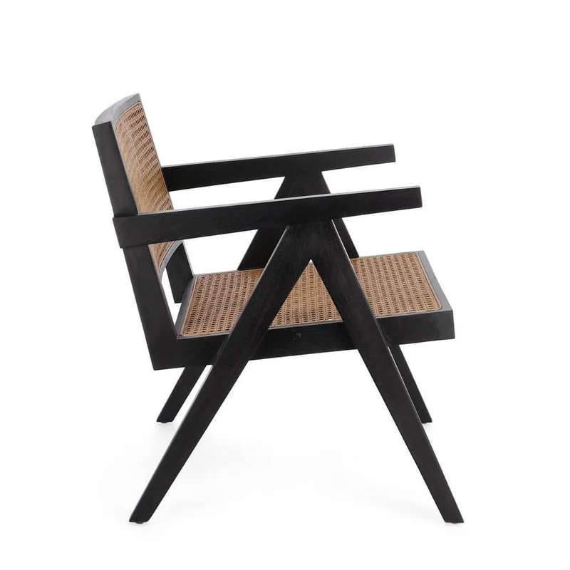 Poltrona Lounge in Legno di Teak con Schienale in Rattan - ELOISE