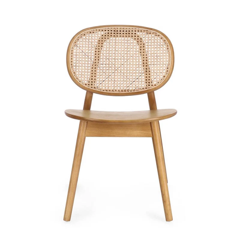 Sedia in Legno di Olmo con Schienale in Rattan Intrecciato - ELOISE
