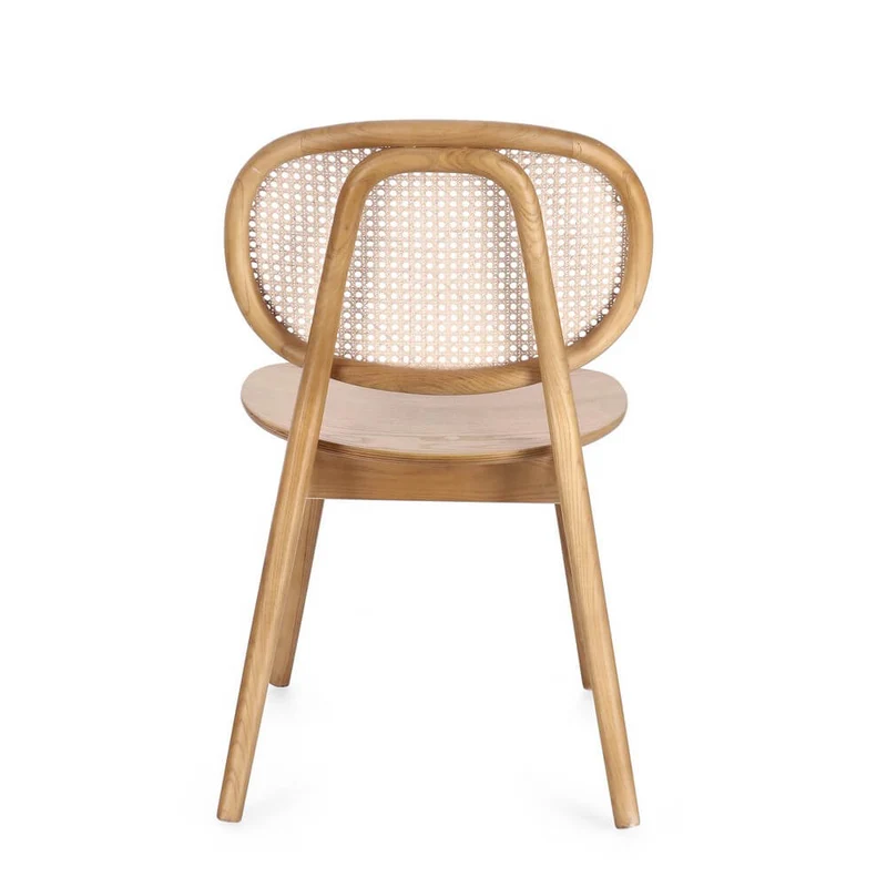 Sedia in Legno di Olmo con Schienale in Rattan Intrecciato - ELOISE