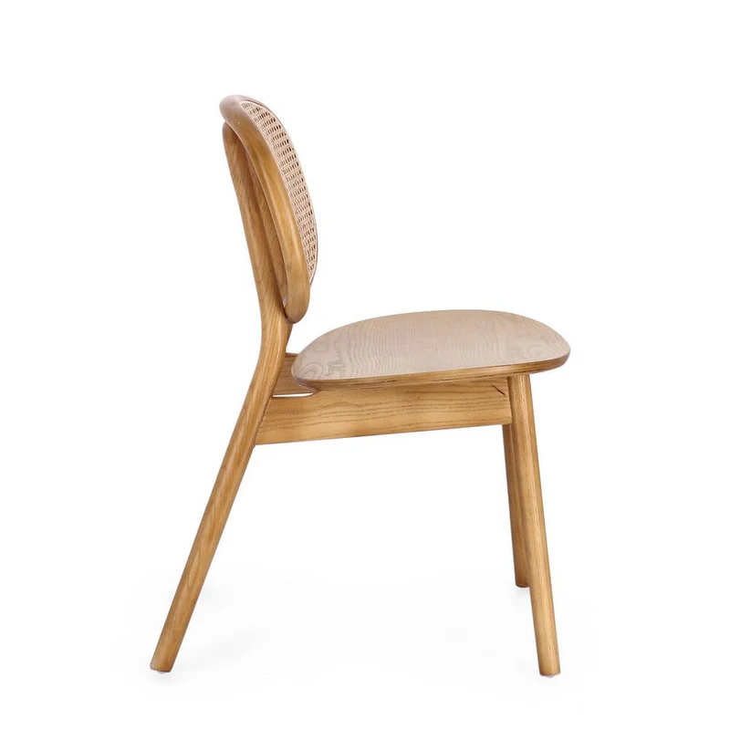 Sedia in Legno di Olmo con Schienale in Rattan Intrecciato - ELOISE