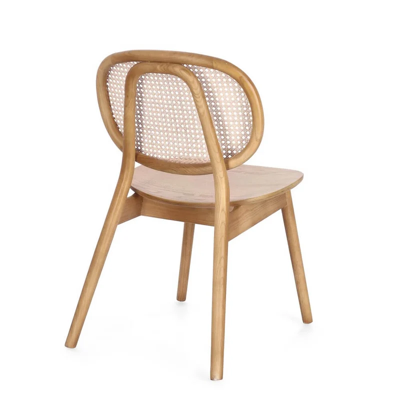 Sedia in Legno di Olmo con Schienale in Rattan Intrecciato - ELOISE