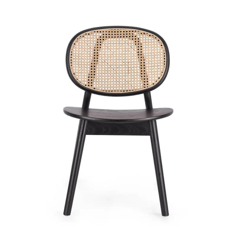 Sedia in Legno di Olmo con Schienale in Rattan Intrecciato - ELOISE