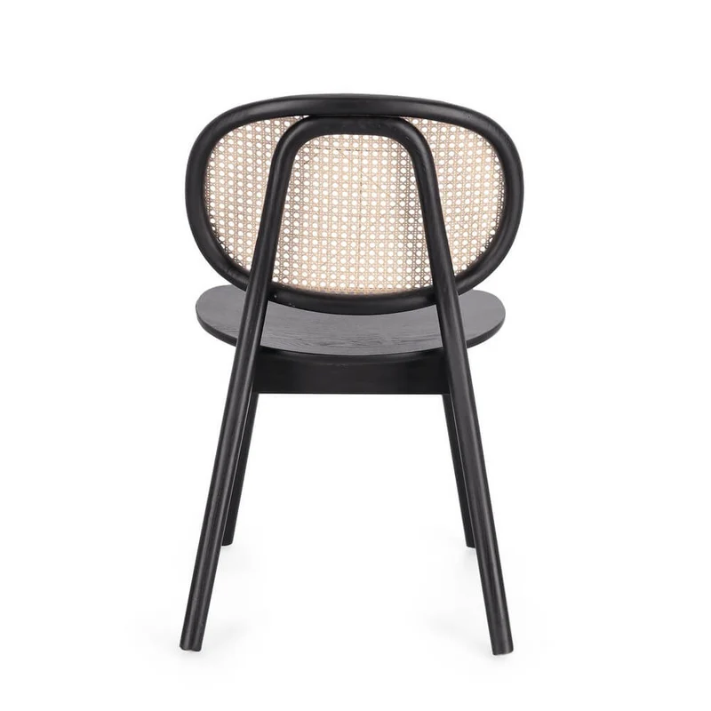 Sedia in Legno di Olmo con Schienale in Rattan Intrecciato - ELOISE