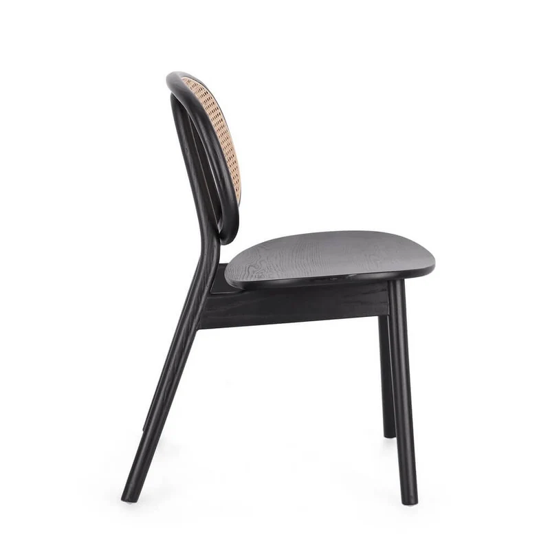 Sedia in Legno di Olmo con Schienale in Rattan Intrecciato - ELOISE