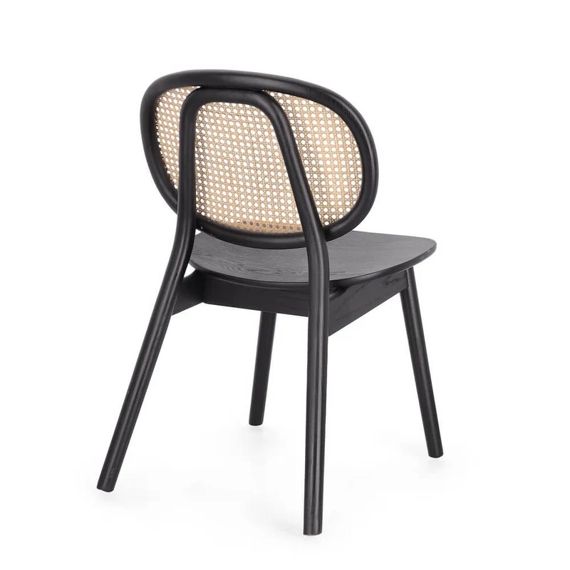 Sedia in Legno di Olmo con Schienale in Rattan Intrecciato - ELOISE