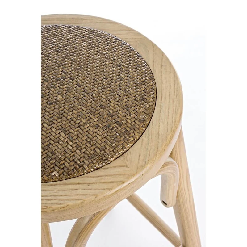 Sgabello da bar in legno di olmo con seduta in rattan naturale H73 - CROSS
