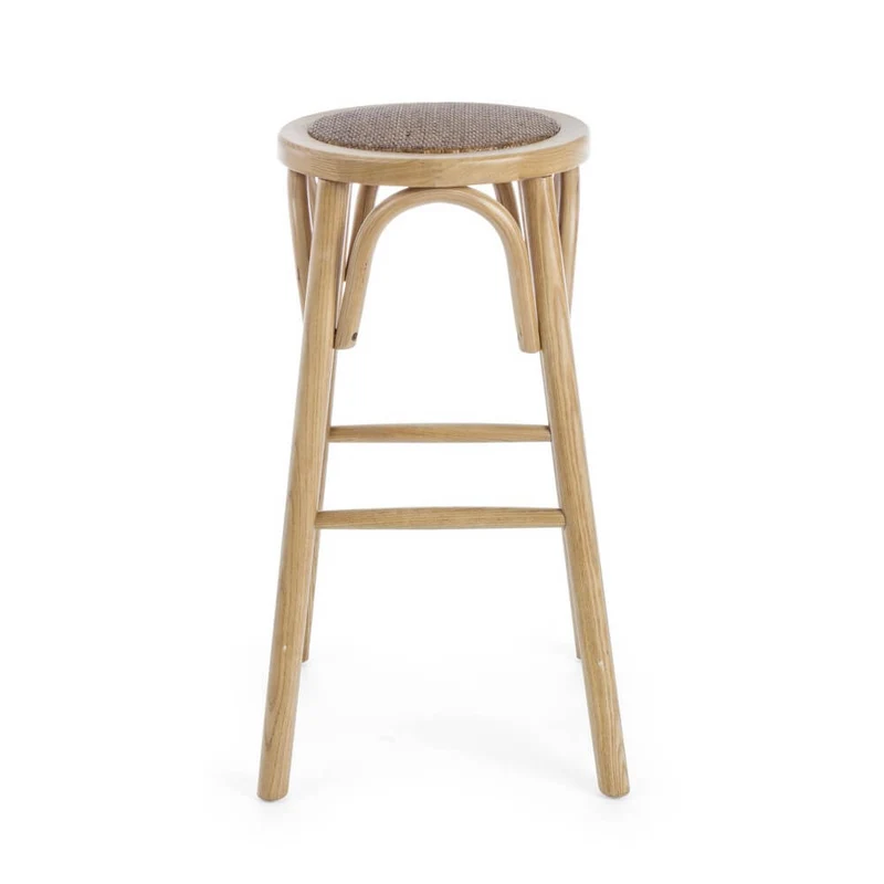 Sgabello da bar in legno di olmo con seduta in rattan naturale H73 - CROSS