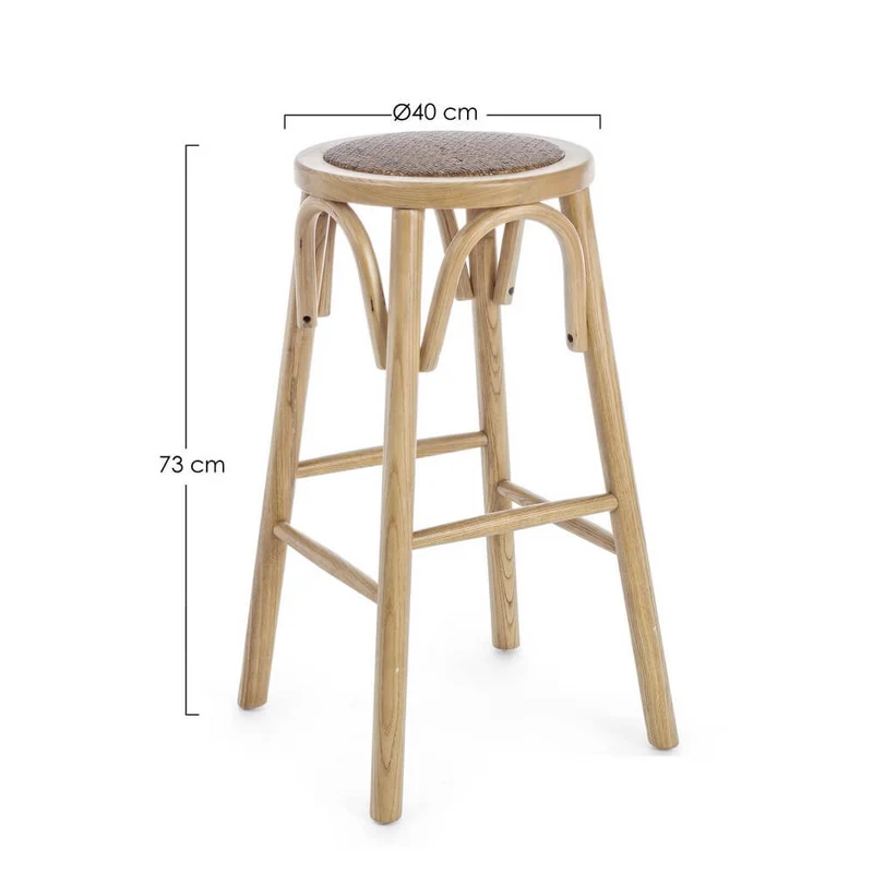 Sgabello da bar in legno di olmo con seduta in rattan naturale H73 - CROSS