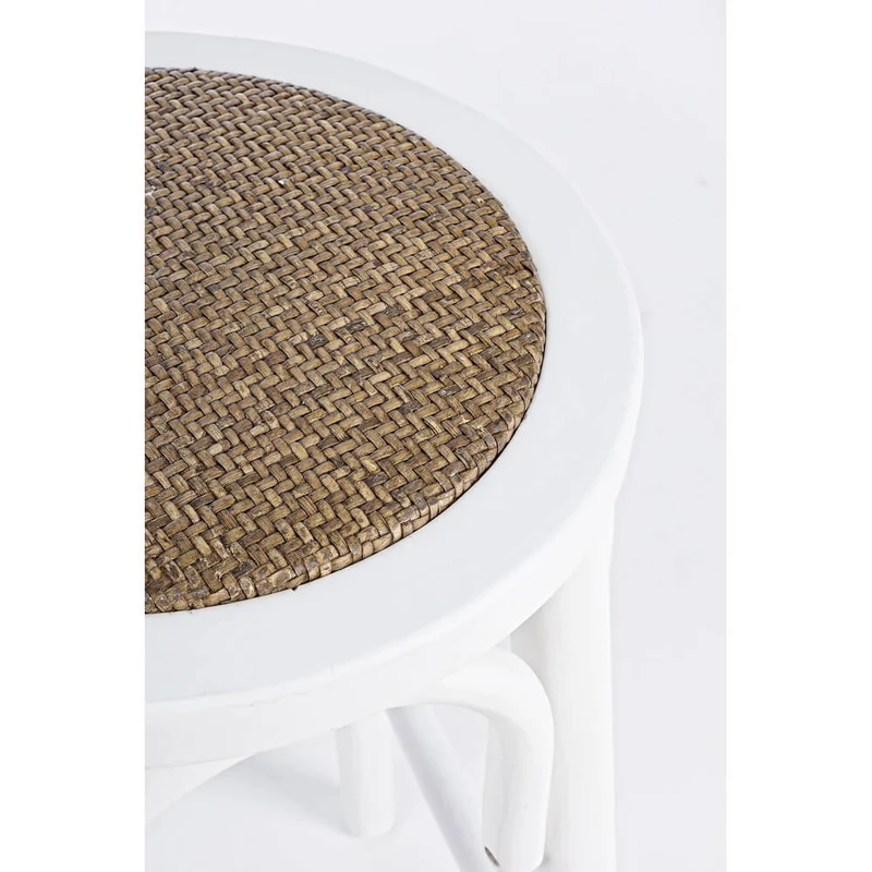 Sgabello da bar in legno di olmo con seduta in rattan naturale H73 - CROSS