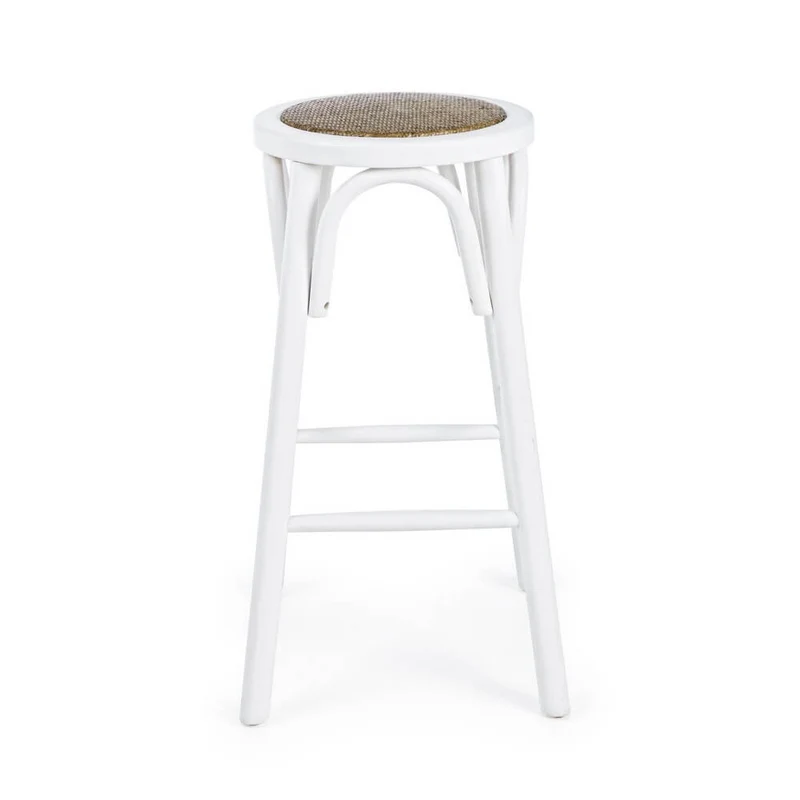 Sgabello da bar in legno di olmo con seduta in rattan naturale H73 - CROSS