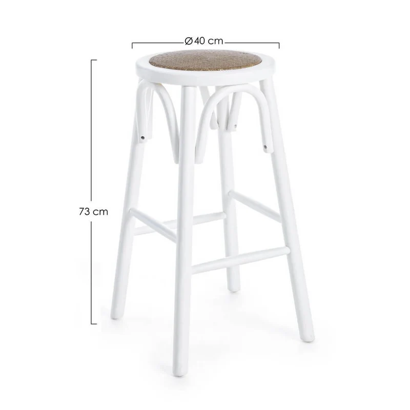 Sgabello da bar in legno di olmo con seduta in rattan naturale H73 - CROSS