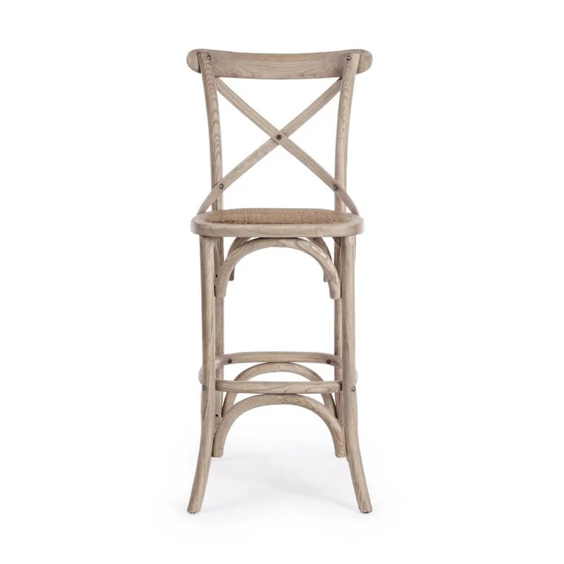 Sgabello da bar in legno di olmo con seduta in rattan naturale H118 - CROSS