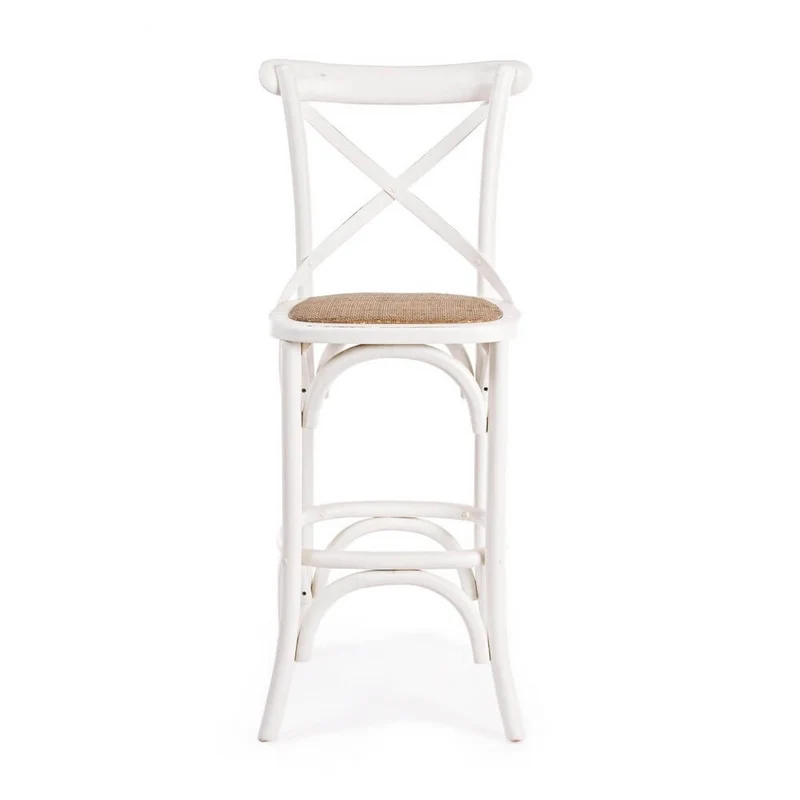 Sgabello da bar in legno di olmo con seduta in rattan naturale H118 - CROSS
