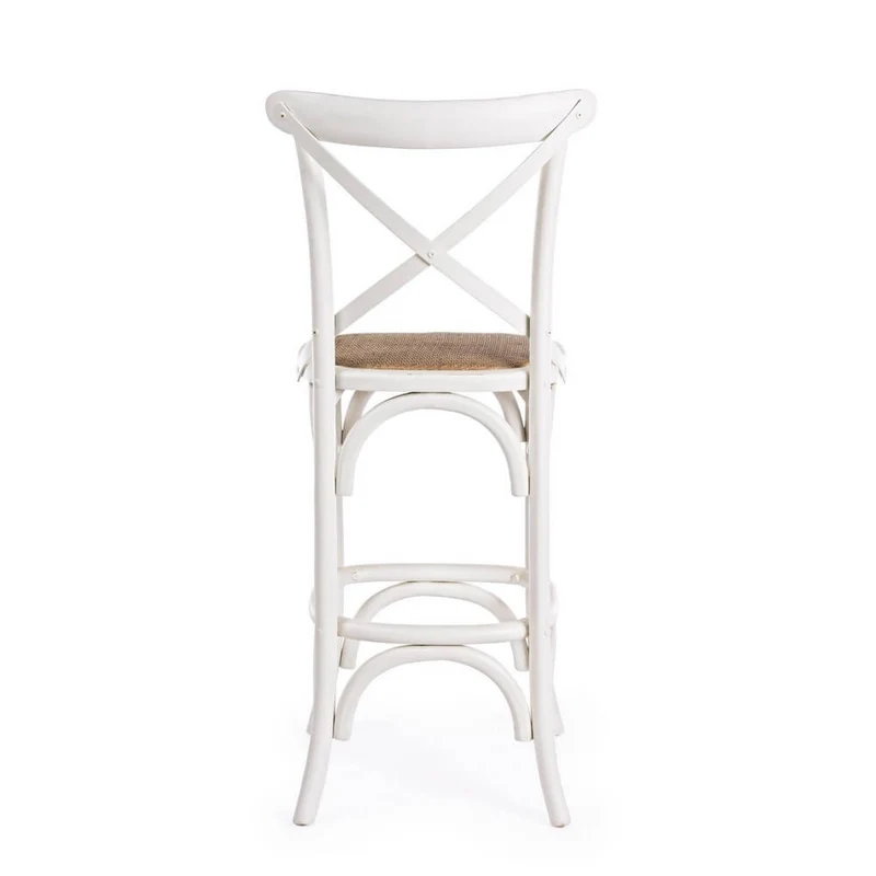 Sgabello da bar in legno di olmo con seduta in rattan naturale H118 - CROSS
