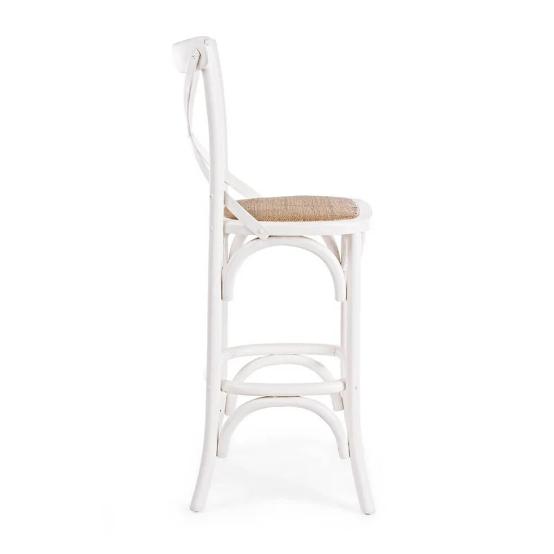 Sgabello da bar in legno di olmo con seduta in rattan naturale H118 - CROSS