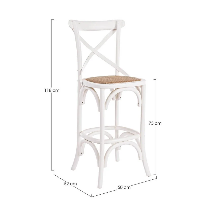 Sgabello da bar in legno di olmo con seduta in rattan naturale H118 - CROSS