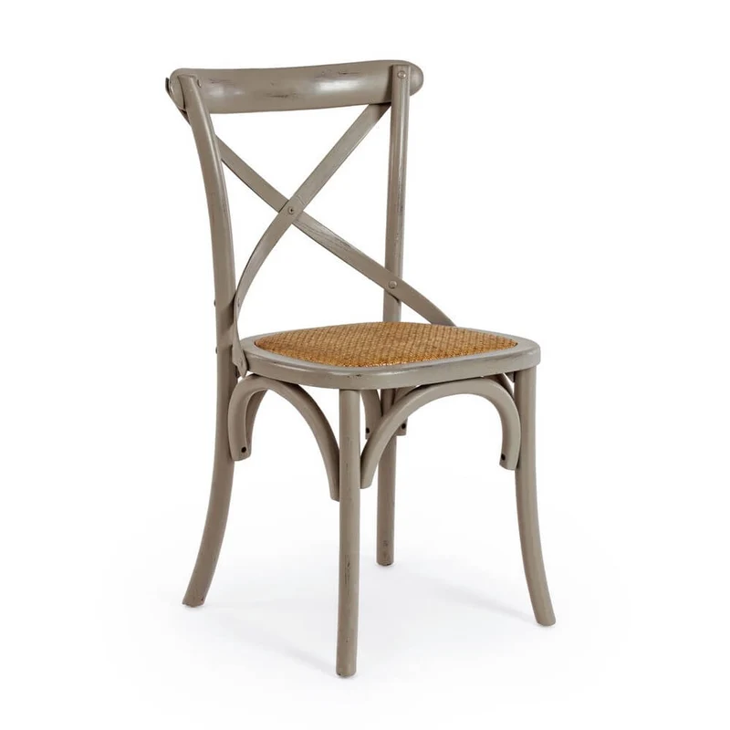 Sedia in Legno di Olmo con Seduta in Rattan Naturale - CROSS