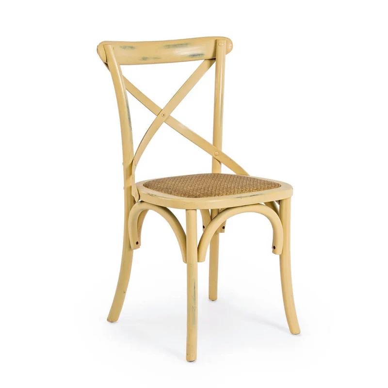 Sedia in Legno di Olmo con Seduta in Rattan Naturale - CROSS