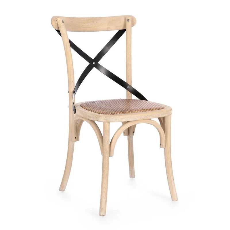 Sedia in Legno di Olmo con Seduta in Rattan Naturale - CROSS