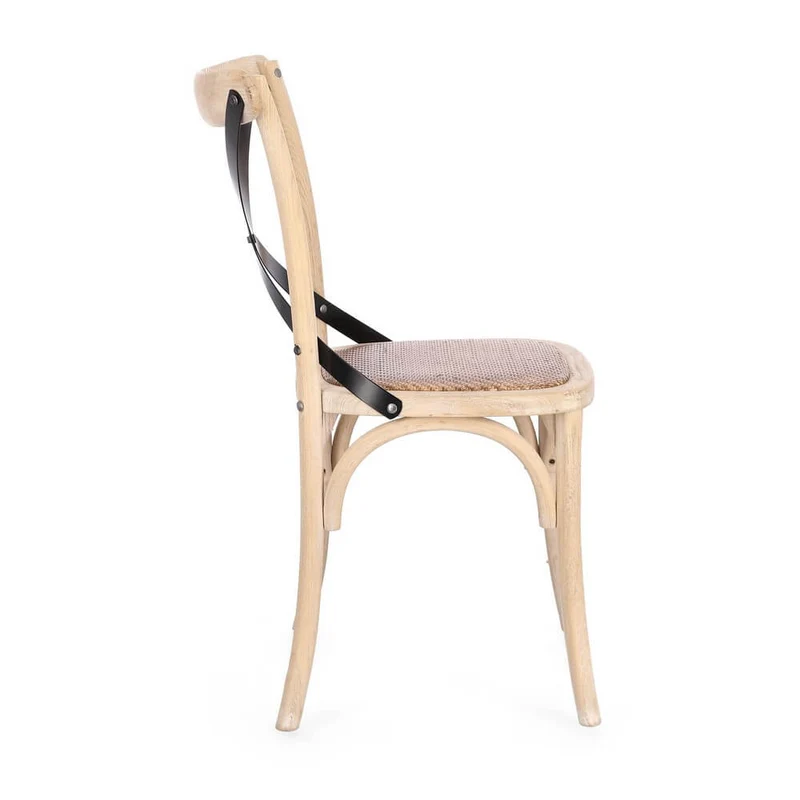 Sedia in Legno di Olmo con Seduta in Rattan Naturale - CROSS