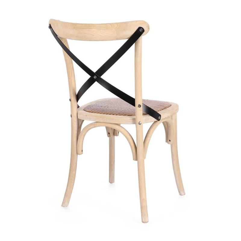 Sedia in Legno di Olmo con Seduta in Rattan Naturale - CROSS