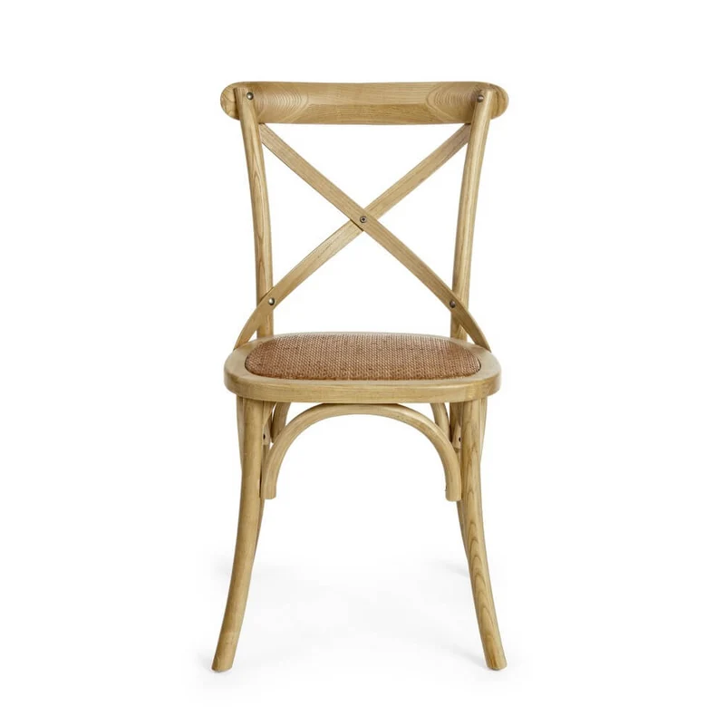 Sedia in Legno di Olmo con Seduta in Rattan Naturale - CROSS