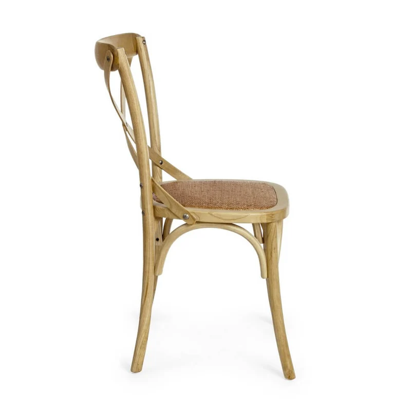Sedia in Legno di Olmo con Seduta in Rattan Naturale - CROSS