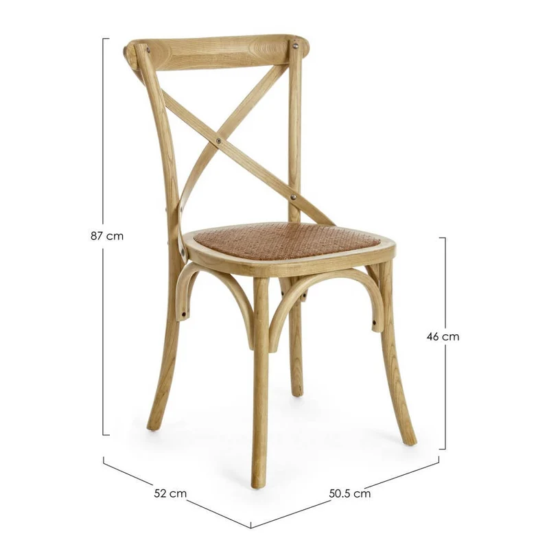 Sedia in Legno di Olmo con Seduta in Rattan Naturale - CROSS