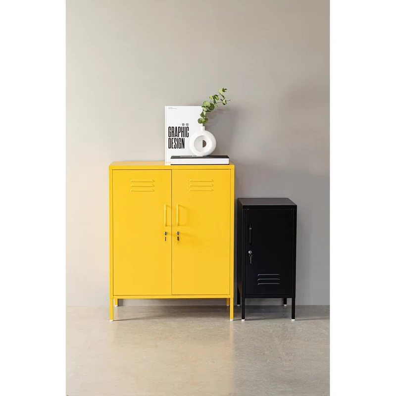 Credenza in Acciaio a 2 Ante Stile Industriale con Ripiani - CLIFTON