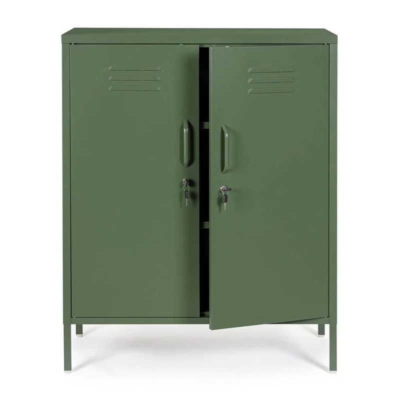 Credenza in Acciaio a 2 Ante Stile Industriale con Ripiani - CLIFTON