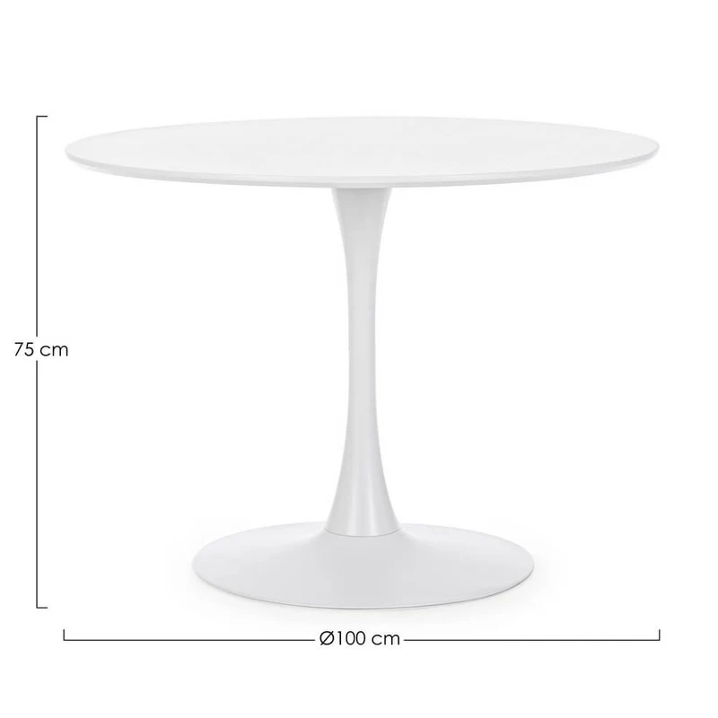 Tavolo rotondo bianco con base a tulipano in acciaio 100 cm - CLEO