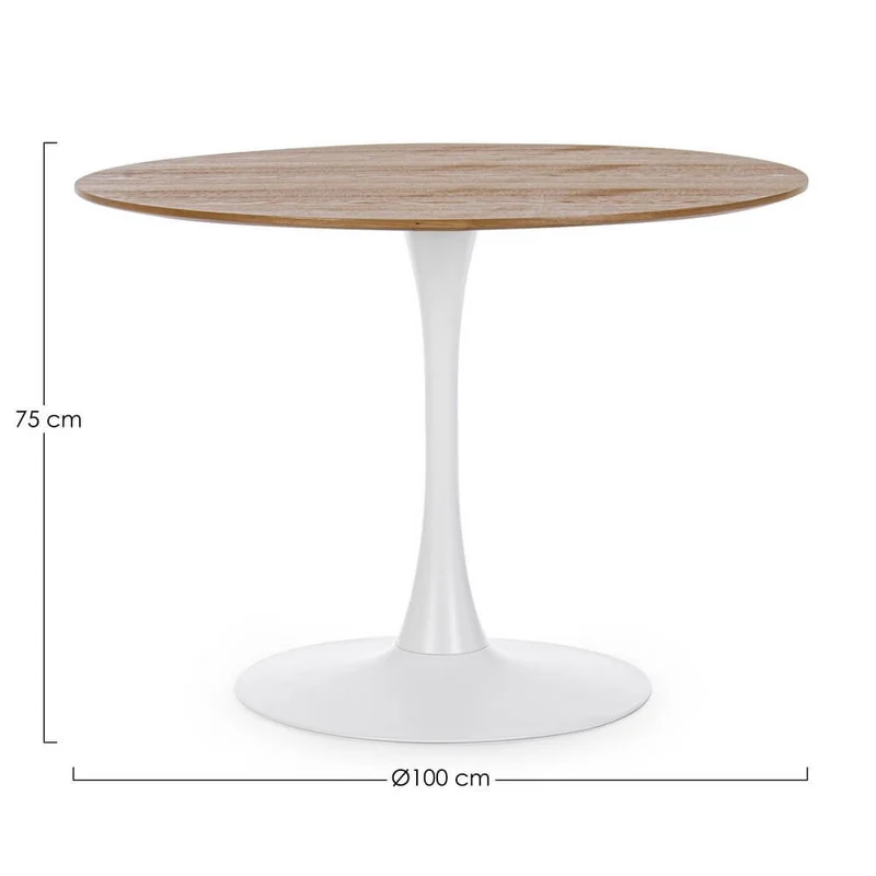 Tavolo rotondo bianco con base a tulipano in acciaio 100 cm - CLEO