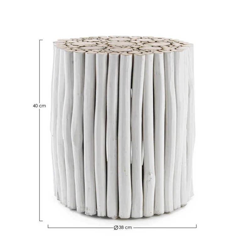 Tavolino rotondo in rami di teak bianco stile naturale - DANTE