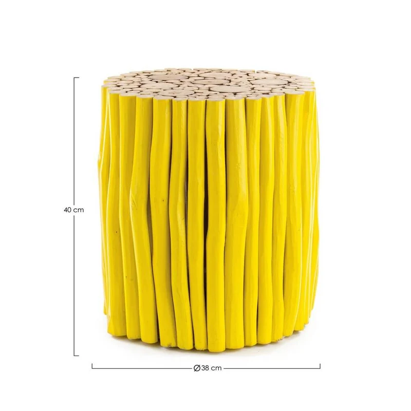Tavolino rotondo in rami di teak bianco stile naturale - DANTE
