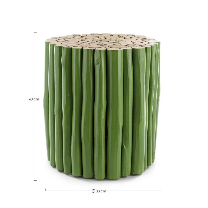 Tavolino rotondo in rami di teak bianco stile naturale - DANTE