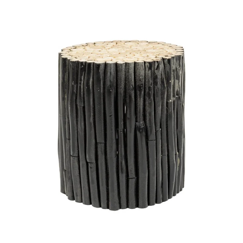 Tavolino rotondo in rami di teak bianco stile naturale - DANTE