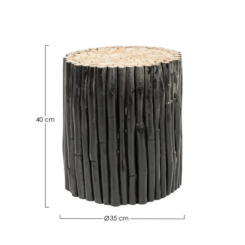 Tavolino rotondo in rami di teak bianco stile naturale - DANTE