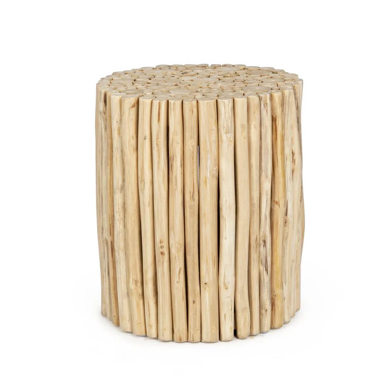 Tavolino rotondo in rami di teak bianco stile naturale - DANTE