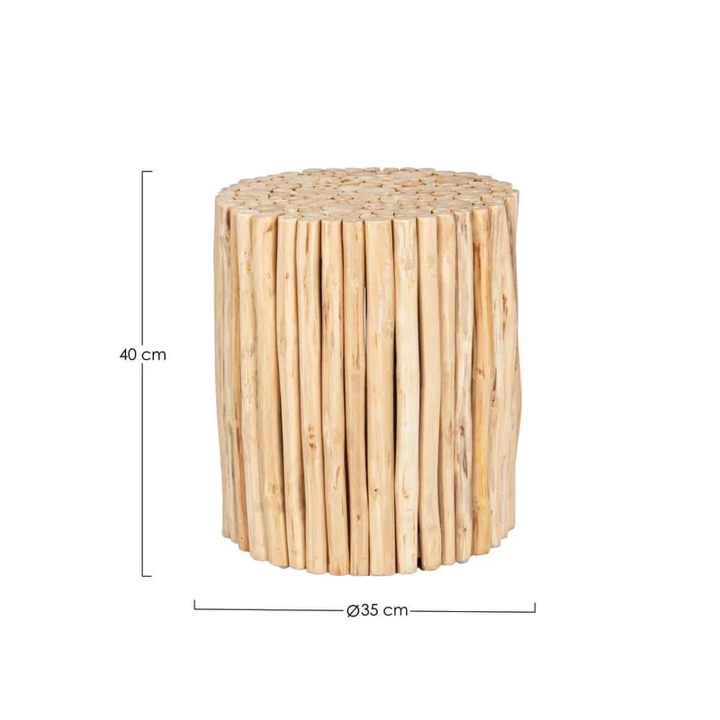 Tavolino rotondo in rami di teak bianco stile naturale - DANTE