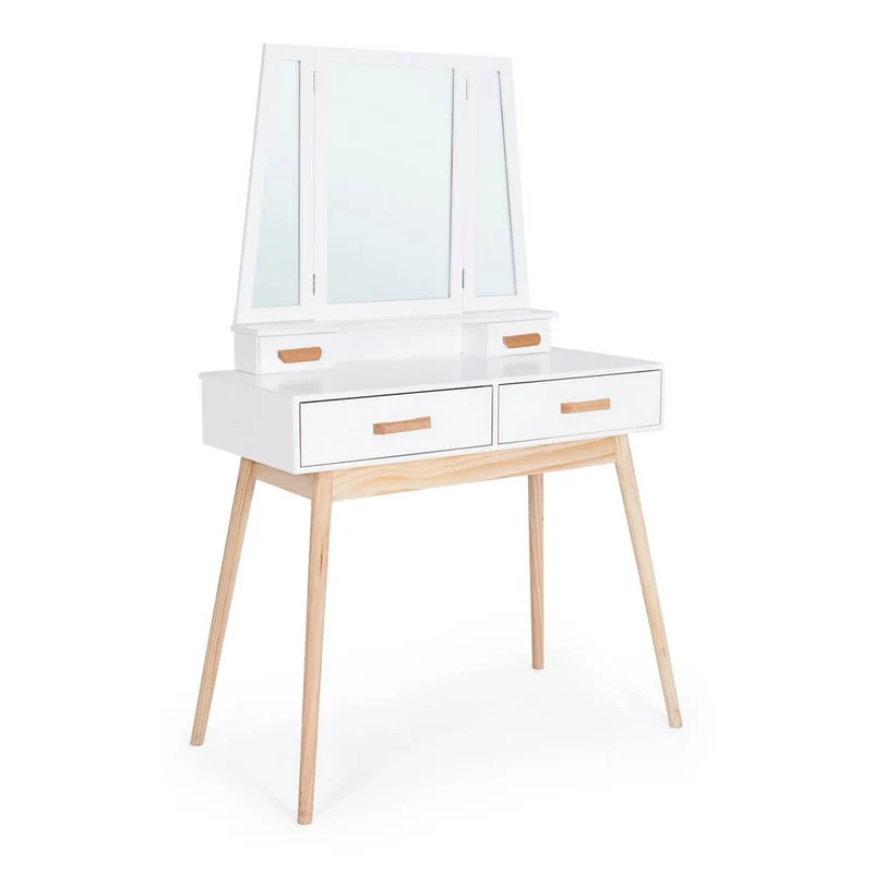 Consolle Toilette con Specchio e 2 Cassetti in Legno Bianco - EXCEPTIONAL