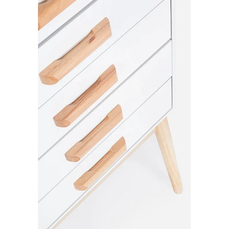 Cassettiera 5 Cassetti Stile Nordico Bianco con Gambe in Legno - EXCEPTIONAL