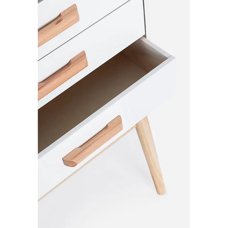 Cassettiera 5 Cassetti Stile Nordico Bianco con Gambe in Legno - EXCEPTIONAL